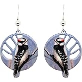 Downy Woodpecker Earrings by d'ears Non-Tarnish Sterling Silver French Hook Ear Wire