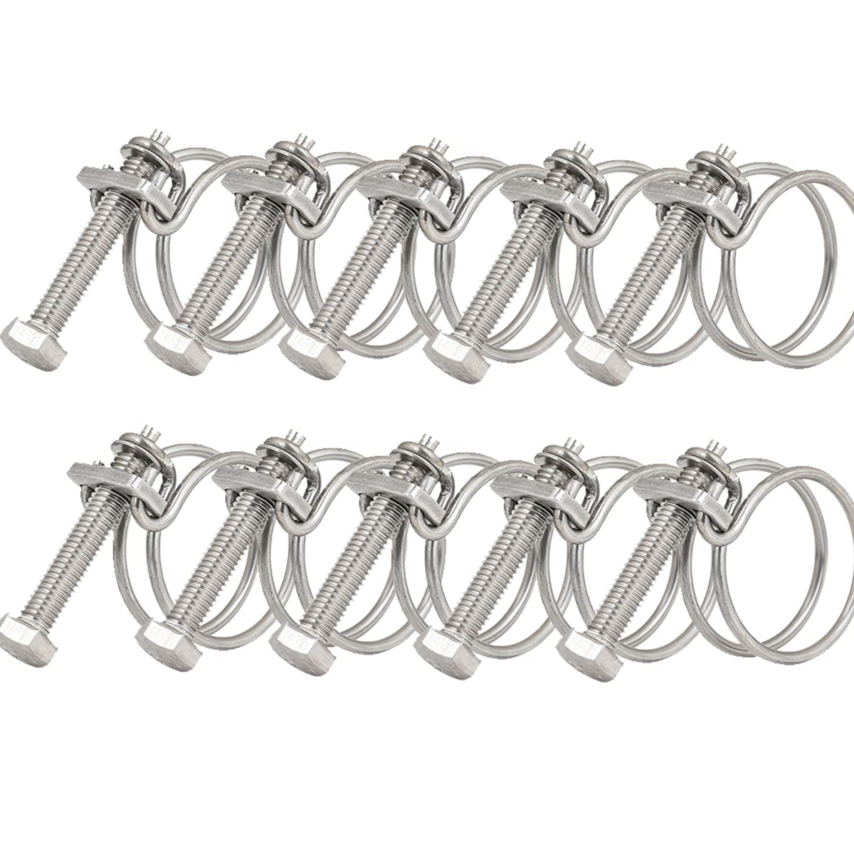 25-29mm Double Wire Hose Clamps, 201 Stainless Steel Hose Clips, Universal Plumbing Pipe Tube Fastener Adjustable Hose Hoop (Pack of 10)