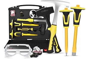 YTYLSJ 8 PCS Geology Rock Pick Equipment Kit,3lb Sledge Hammer & 32 oz Rock Hammer with 2 PCS 12’’ Mason Chisel,Goggles,Jewelers Loupe,for Rock Hounding,Stone Breaking（Include Storage Case）