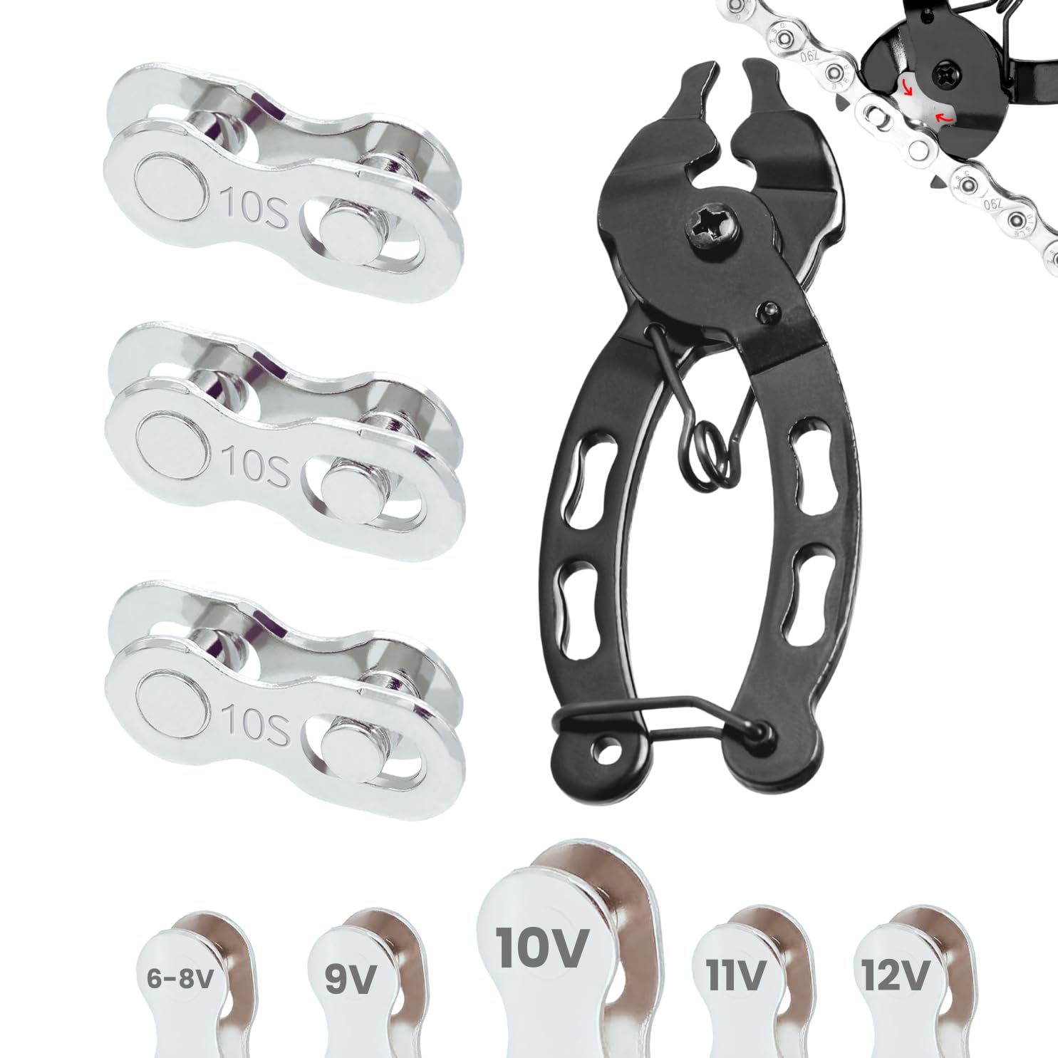 3 Pairs of speed Links and plier (10 Speed Levels, Silver)