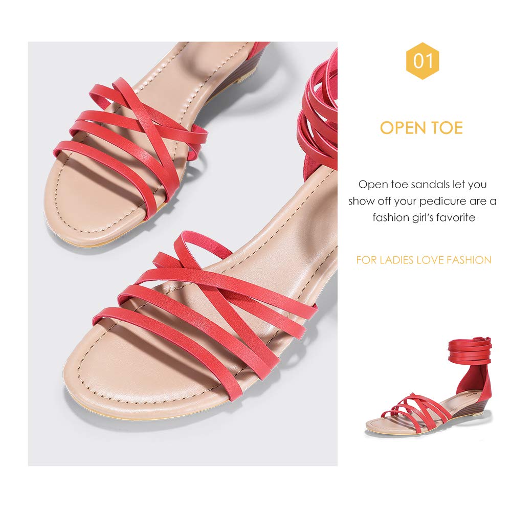 IDIFU Women's Belle Comfy Strappy Low Wedge Sandals Open Toe Ankle Strap Flat Gladiators Shoes 