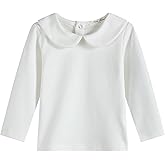 Toddler Kids Girl Boy Blouses Long Sleeves Solid Color Doll Peter Pan Collar T-Shirt Top Bottom Tees
