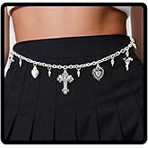 Navoky Goth Waist Chain Y2k Silver Cross Heart Belt Women Charms Skeleton Punk Body Chain for Pants and Dress