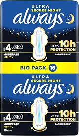 Always Ultra Night Sanitary Pads with Wings Size 4 16 pk