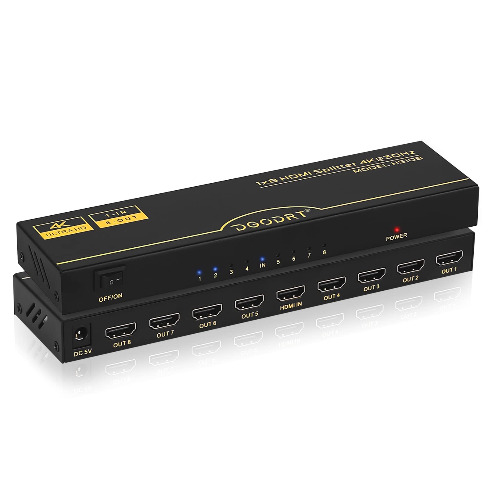4K HDMI Splitter 1 in 8 Out，8 Way Distributor HDMI Splitter 1x8 Support 4K 3D 1080P HDCP1.4 for HDTV,DVD,Xbox,PS3/4,Blu-ray,Projector