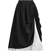 YESSA Womens Renaissance Flowy Fairy Skirt,Lace Layer Ren Faire Maxi Skirt,High Waist Medieval Pirate Skirt with Pocket