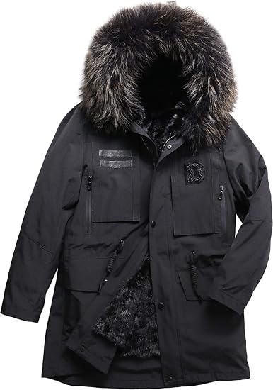 Amazon Haleine モッズコート メンズ ミンク ファー ライナー ラクーンファー トリミング フード付き コート ジャケット 通販