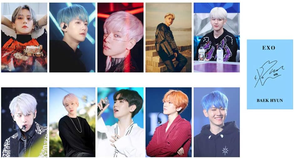 Zhenzhiao Kpop Baekhyun EXO City Lights SMTOWN Official Goods Hologram Photo Card Set Mini Phoo Card Poster Lomo Card Photocards, 10 Pcs/Set Photo Card 2020(H03)