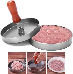 ZEERKEER Hamburger Press Patty Maker Non-Stick Burger Press with Comfortable Wooden Handle, Heavy Duty Burger Pattie Maker for BBQ Grill - Dishwasher Safe