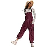 YESNO Women's Casual Corduroy Overalls Sleeveless Adjustable Straps Loose Harem Bib Jumpsuits for Women with Pockets PCL