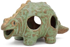 ALEGI Aquarium Ceramic Decorations Hideout, Cut Ceramic Dinosaurs Cave Rock for Cichlids, Betta Tank Decor
