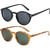 ZENOTTIC Polarized Sunglasses for Women Men: Retro Shades Round | Square Frame UV Protection 2 Pack