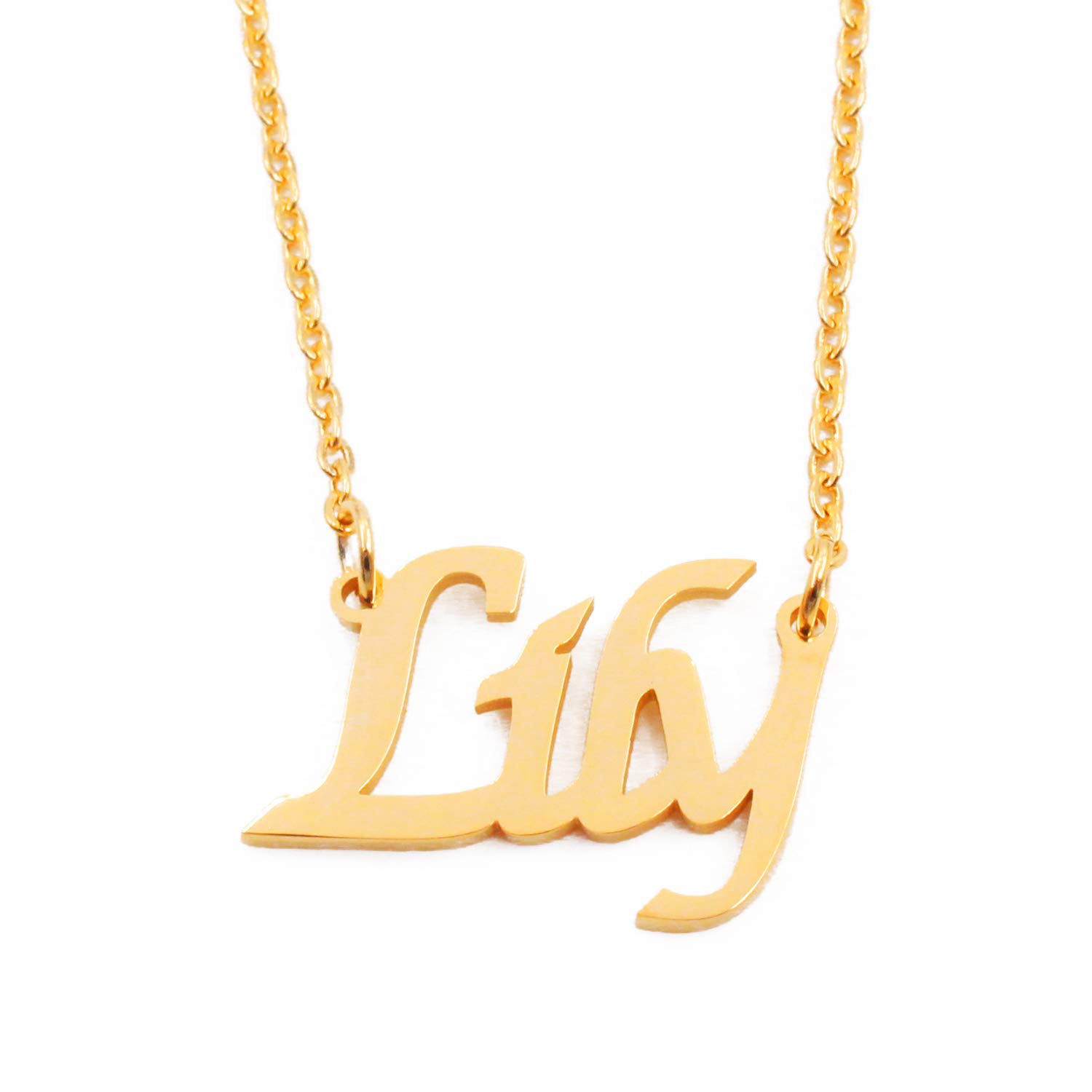 Kigu Lily Personalised Name Necklace Adjustable Chain - 18ct Gold Plated - Custom Jewellery - Incl Gift Packaging