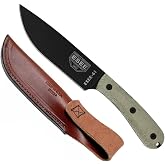 ESEE-6HM Fixed Blade Survival Knife, 1095 Carbon Steel, Round Modified Handle, Made in USA (Brown Leather Sheath (Right Hand))