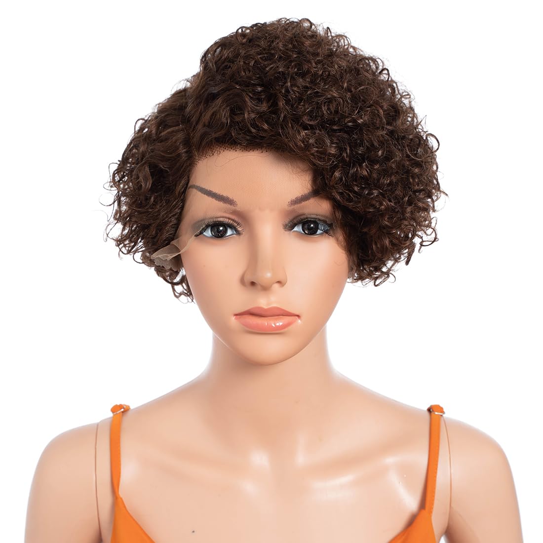 8" Curly Wave Side Part 13x5x1 HD Lace Front Wigs Short Bob Pixie Cut Brazilian Remy Human Hair 150% Density Deep Curly Lace Front Wigs for Women Ombre Color