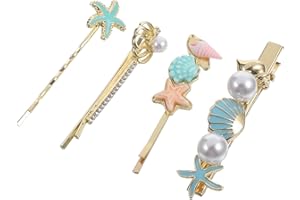 VILLCASE 4pcs Blue Seashell Hair Clips Bobby Pins Set for Women Decorative Metal Hair Barrettes for Beach and