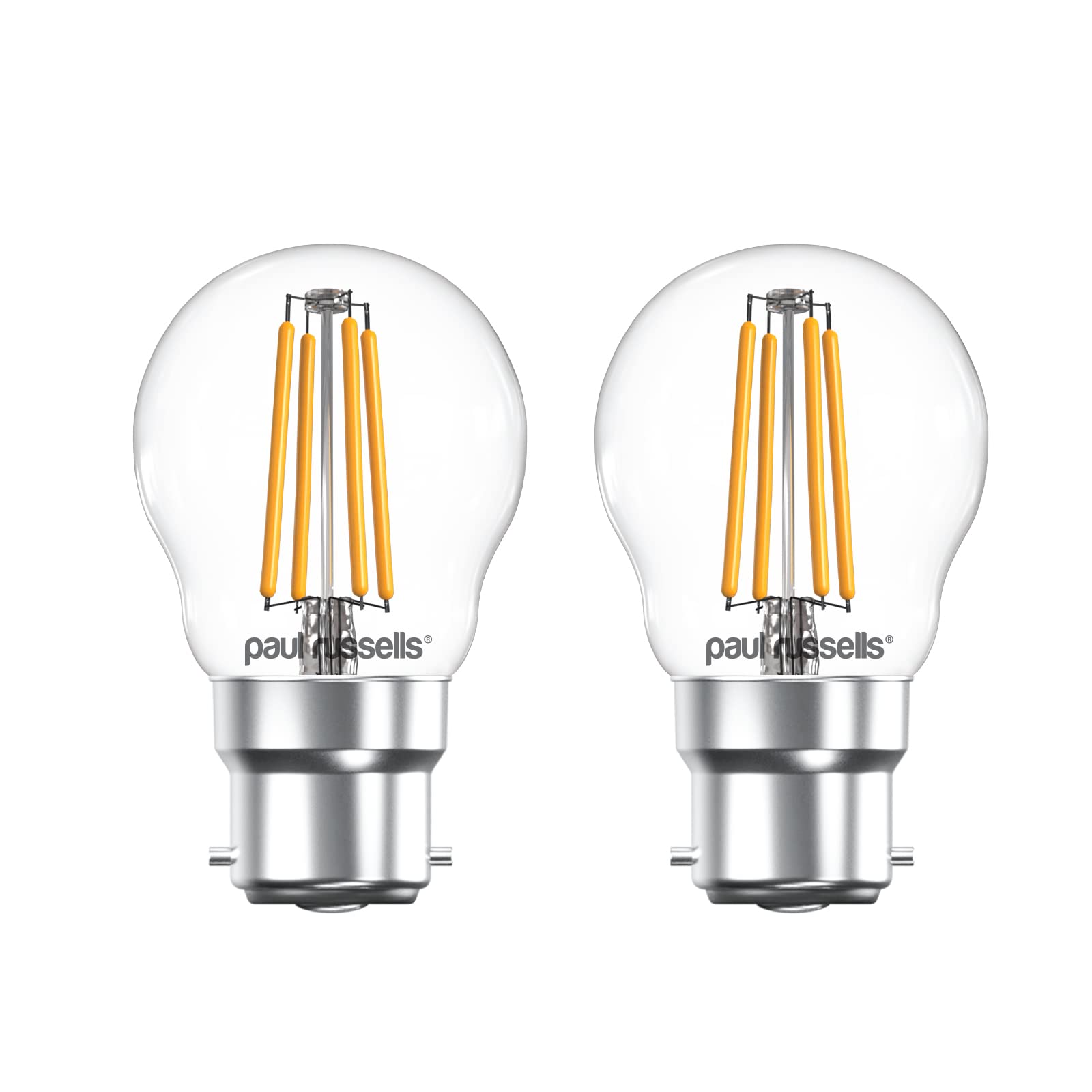 Paul russells LED Filament Golf Ball Light Bayonet Cap B22, 40w Equivalent Replacement G45 Bulbs, BC 4.5W 470LM Mini Globe 2700K Warm White Lamps, Chandelier Energy Saving Lightbulbs, Pack of 2