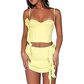 ROAONOCOMO Women Y2K Ruffle 2 Piece Skirt Set Sheer Mesh Tank Top Low Rise Tiered Mini Skirts Outfit Coquette Going Out Set