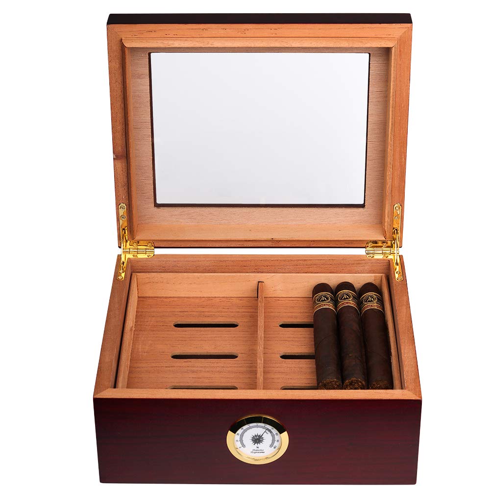 Mantello GlassTop Cigar Humidor Humidifier Box with Hygrometer and