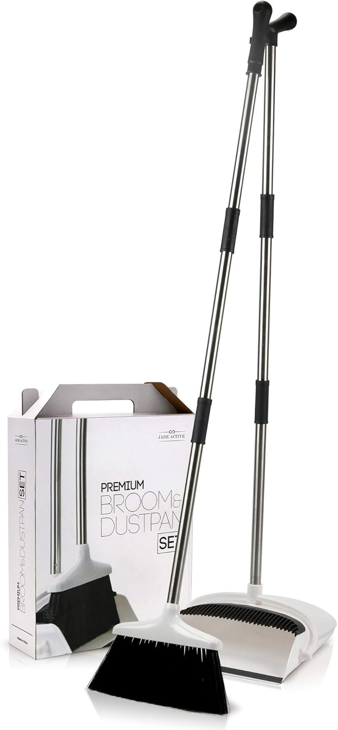 Broom and Dustpan Set - Premium Long Handled Broom Dustpan Combo - Upright Standing Lobby Broom and Dust Pan Brush w/ Handle - Great Edge, Lightweight and Robust: Garden & Outdoor