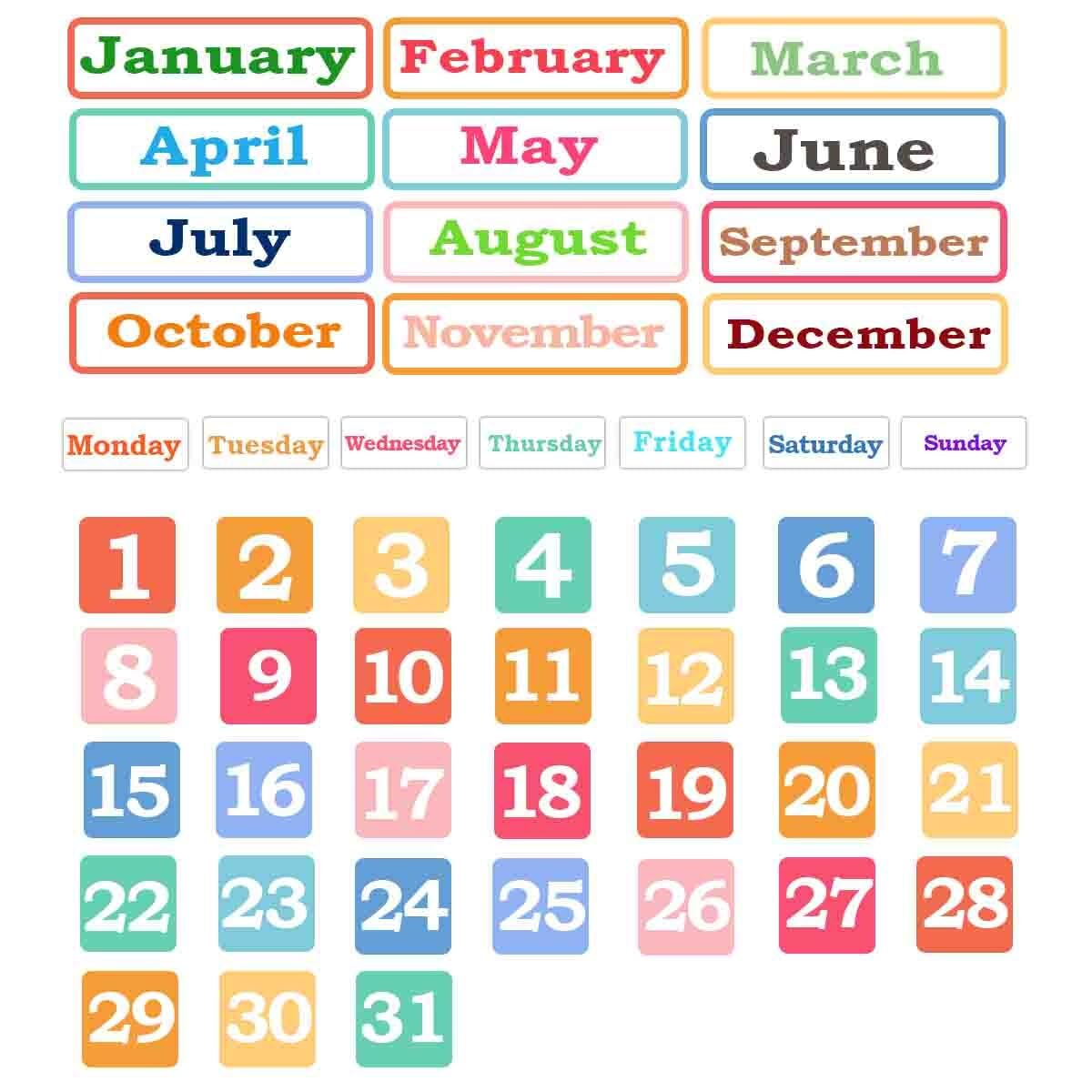 Photo 1 of Calendar Magnets for Whiteboard and Refrigerator 50 Pieces Colorful Magnetic Days of The Week and Months for Classroom and Office