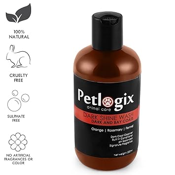 Petlogix Natural Dark Shine Body Wash Shampoo for All Coat Types Dogs Cats and Other Pets, 250ml