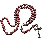 CACALOSS 10mm Rosary Catholic Rosary Beads Hand Woven Rosary Necklace Prayer Beads Cross Necklace St. Christopher Center and Cross Pendant Rosary Bead Necklace Women Men