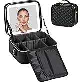 BEAUTY CASE Makeup Bag with Led Mirror, 10 Inch Portable Travel Cosmetic Organizer Case with Adjustable Dividers, USB Charging, Large Capacity, Ideal for Travel, Gift for Women Girls, Black