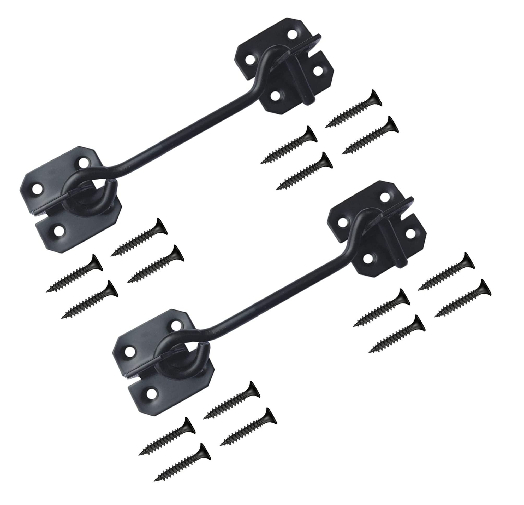 TERF® 100mm Heavy Duty Antique Black Wire Cabin Door Hook and Eye Lock 100mm (4 inch) Cabinet Latch Catch including Fixing Screw For Door Gate Window Closet Shed Latch - Pack of 2