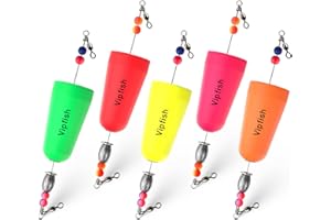 Vipfish Popping Corks Floats Saltwater - Rattles and Floats for Catfish Redfish Speckled Trout Rigs with a 3/8 oz Egg Weight, and a High-Visibility Cork