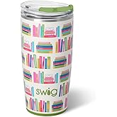 Swig Life 22oz Insulated Tumbler, Travel Coffee Tumbler with Lid, Cup Holder Friendly Travel Coffee Mug, Stainless Steel, 22 oz Tumblers, Reusable Insulated Mug with Lid (Book Club)