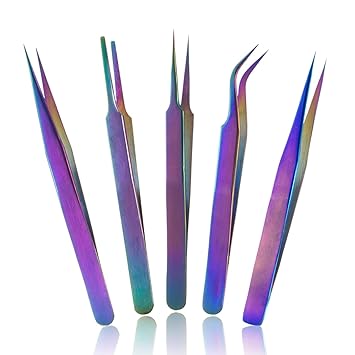 Amazon Com 5pcs Rainbow Stainless Steel Tweezers Eyelash