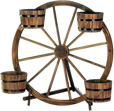 Wooden Wagon Wheel Planter Bed Garden Cart Country Rustic Indoor