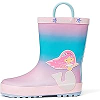 K KomForme Kids Girl Boy Rain Boots, Waterproof Rubber Printed with Handles