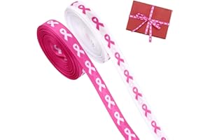 2 Rolls Pink & White Breast Awareness Ribbons, Polyester Double-Sided Printing Breast Awareness Accessories for Gift Wrapping