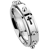DoubleAccent 6MM Stainless Steel Cross Rosary Spinner Praying Ring
