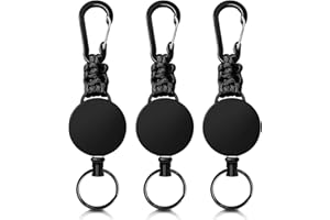 Retractable Keychain 3 Pack Heavy Duty Carabiner Badge Holder Badge Reel ID Holder with Steel Cord Extendable Key Ring