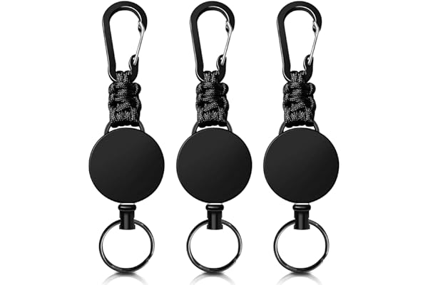 Retractable Keychain 3 Pack Heavy Duty Carabiner Badge Holder Badge Reel ID Holder with Steel Cord Extendable Key Ring