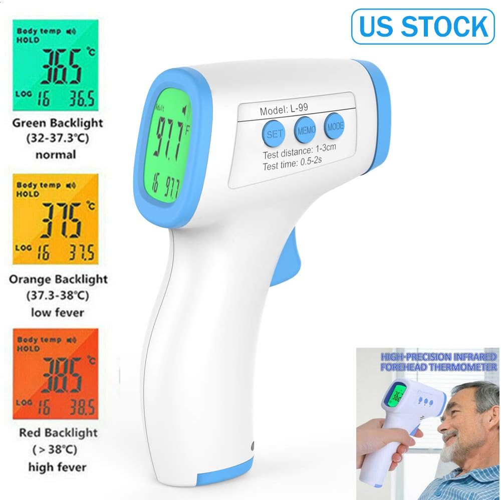 Infrared Digital Forehead Thermometer Adults Non-Contact Forehead Thermometer with LCD Display, No Touch Accurate Instant Readings Kids Baby