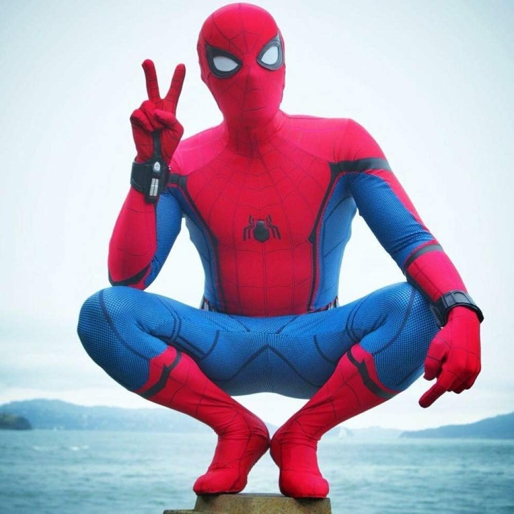 WEGCJU Back To School Season Warfare Spider Man Suit Halloween Tight Bodysuit Masquerade Role-playing Clothes,Red-XXL