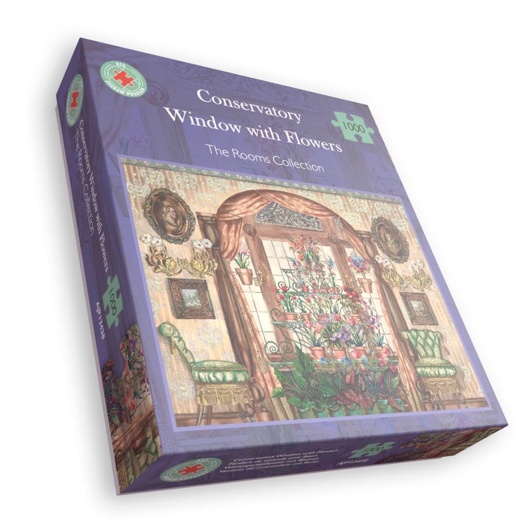 Conservatory Window with Flowers Jigsaw Puzzle – 1000 Pieces | Vibrant Nature Scene with Blooming Flowers, Sunlit Conservatory, and Golden Accents | Relaxing Puzzle for Adults Size 66 x 50 CM