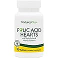 Natures Plus Folic Acid Hearts (Methylfolate) - 400 mcg, 90 Vegetarian Tablets - with Vitamin B6 & Vitamin B12 (as Methylcobalamin) - Gluten-Free - 90 Servings
