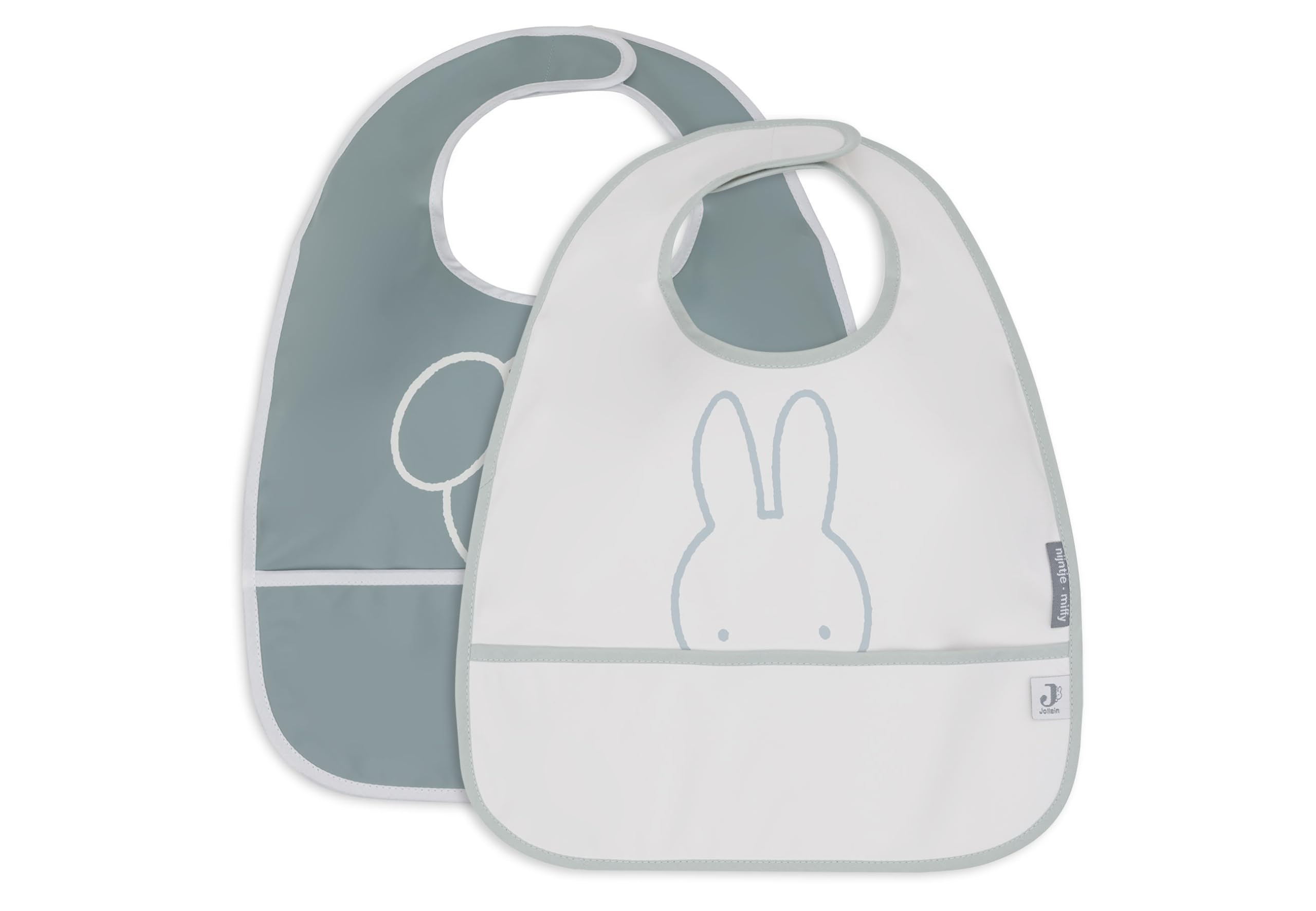 Jollein Baby Bib - Miffy Peekaboo, Sea Green - Pack of 2 - Waterproof Bibs - With Velcro Fastening - Baby Bib - Drool Bib Baby