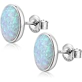 JiayangJY Silver Fire Opal Stud Earrings for Women Sterling Silver Created Green/Blue/Pink/White Opal Stud Earrings