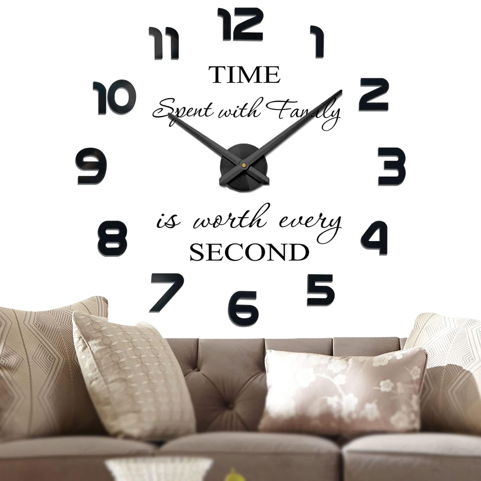 Vangold Modern Mute 3D Sticker DIY Large Wall Clock Home Office Decor Gift, schwarz-42, Large