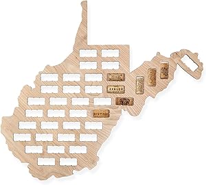 Wooden Shoe Designs Wine Cork Map - West Virginia | Wall Mounted Wine Cork Holder Decor Display Art | A Great Gift for Wine Lovers and Collectors