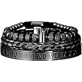 AIDUOMIRZER 3pcs/set Classical Handmade Braiding Bracelet Hip Hop Men Pave CZ Leopard Head Roman Numeral Bracelet Stainless Steel Jewelry