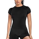 Ieumaz Gym Workout Tops for Women Short Sleeve Longline Athletic Tops Fitted Crew Neck Yoga Sports Compression T-Shirts