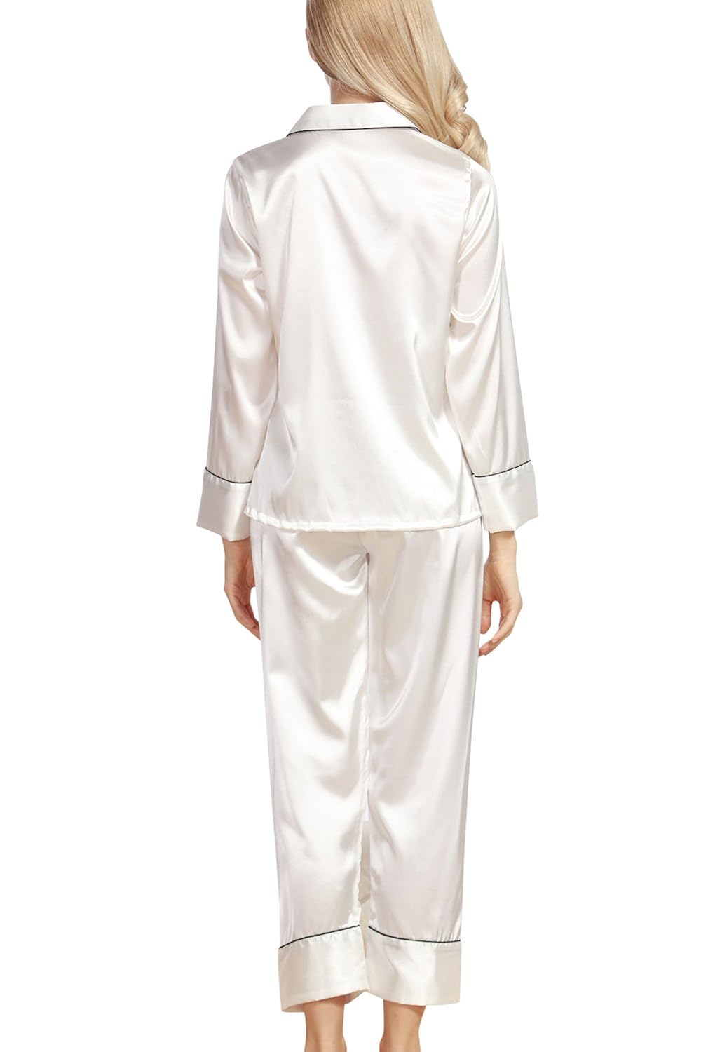 Abbigliamento Casa Pigiama Donna Ekouaer In Raso Setoso - Set 2 Pezzi Maniche Lunghe Con Bottoni Set Pigiama - 7