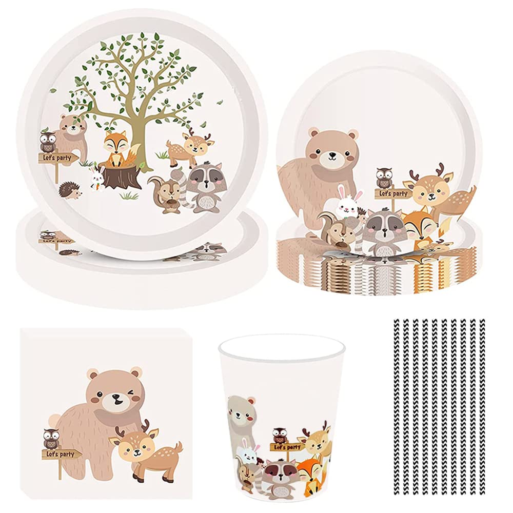 68 Pcs Paper Animal Theme Party Tableware,Birthday Party Tableware Set,Kids Birthday Tableware Set,Paper Tableware,Suitable for Children's Birthday Party, Animal Theme Party Decoration (8 Guests)